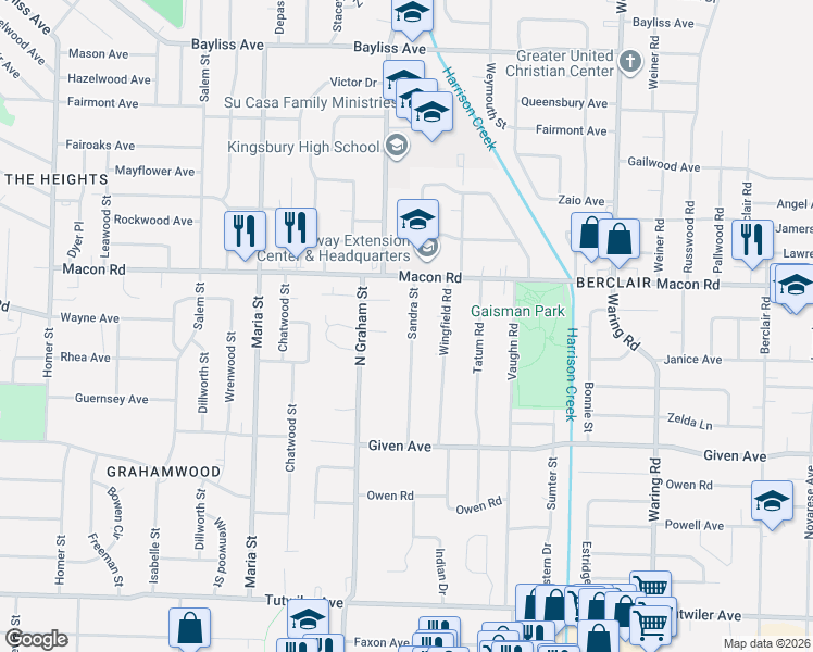 map of restaurants, bars, coffee shops, grocery stores, and more near 1044 Sandra Street in Memphis