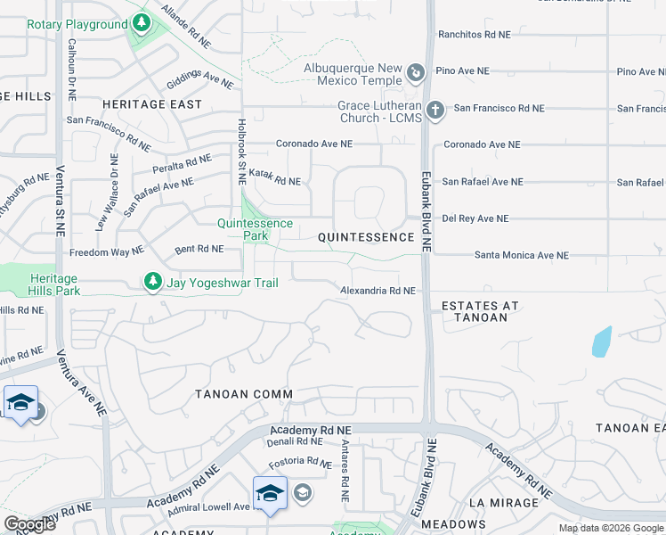 map of restaurants, bars, coffee shops, grocery stores, and more near 10128 Irbid Road Northeast in Albuquerque