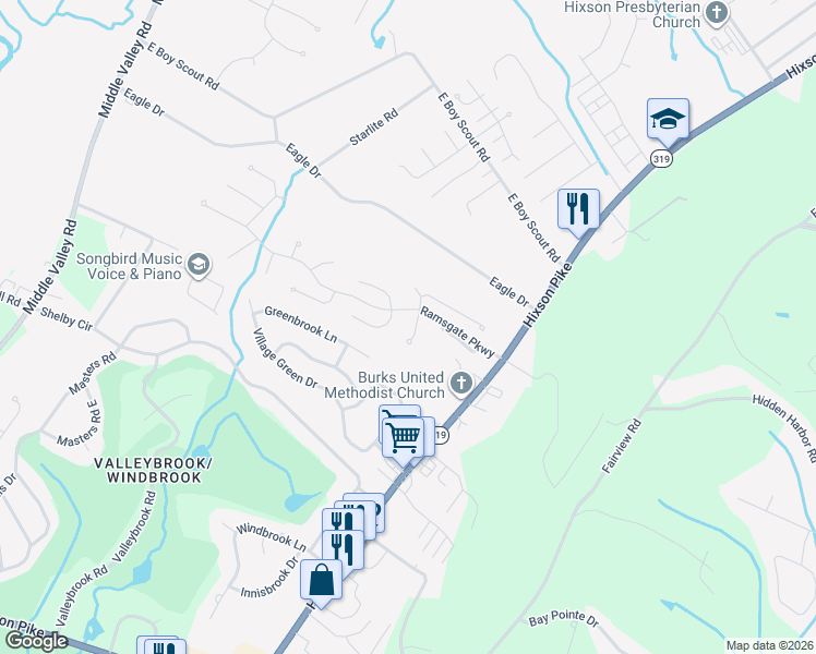 map of restaurants, bars, coffee shops, grocery stores, and more near 6404 Cheltenham Road South in Hamilton County
