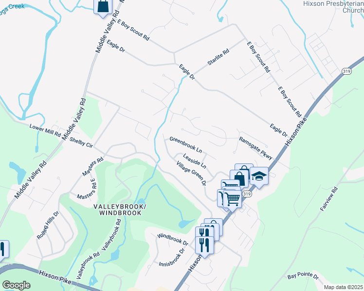 map of restaurants, bars, coffee shops, grocery stores, and more near 1260 Greenbrook Lane in Chattanooga