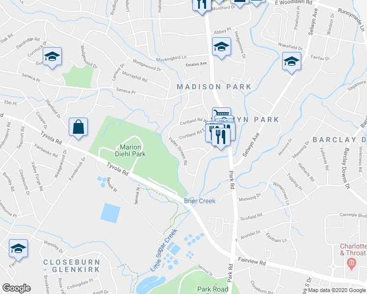 map of restaurants, bars, coffee shops, grocery stores, and more near in Charlotte