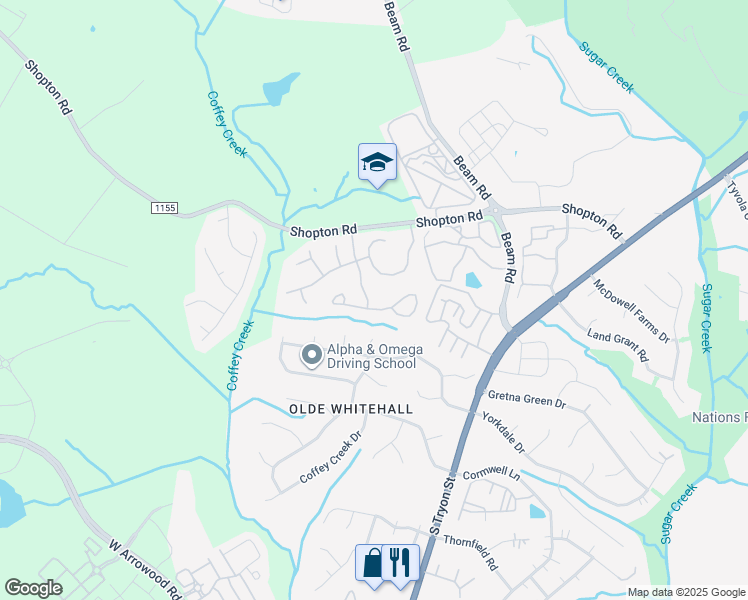 map of restaurants, bars, coffee shops, grocery stores, and more near in Charlotte