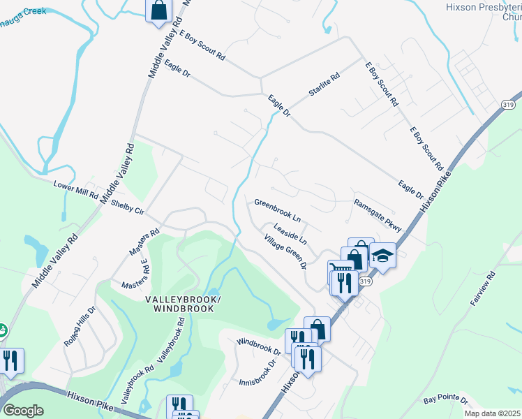 map of restaurants, bars, coffee shops, grocery stores, and more near 1244 Greenbrook Lane in Chattanooga
