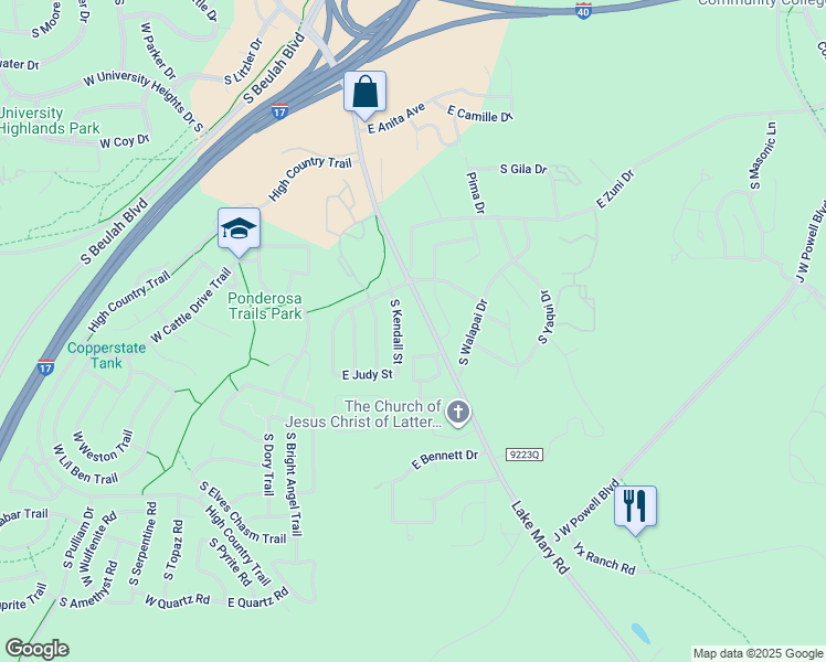 map of restaurants, bars, coffee shops, grocery stores, and more near 3973 South Kendall Street in Flagstaff