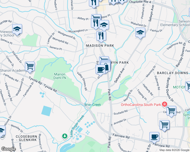 map of restaurants, bars, coffee shops, grocery stores, and more near in Charlotte