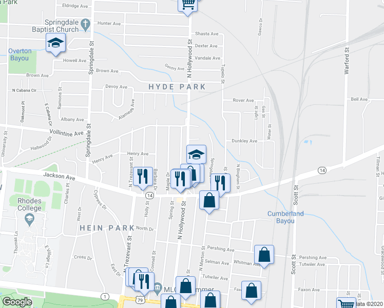 map of restaurants, bars, coffee shops, grocery stores, and more near 944 Birch Street in Memphis