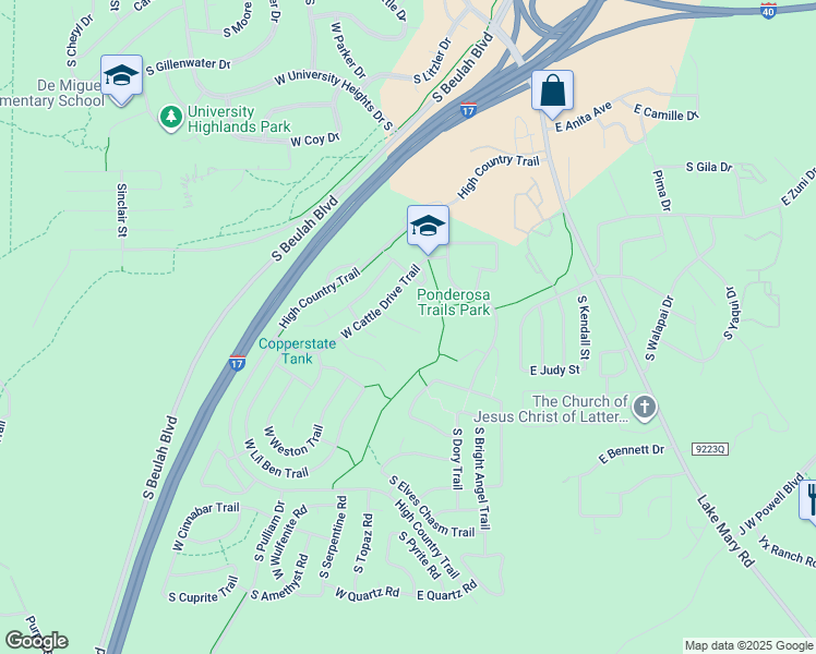 map of restaurants, bars, coffee shops, grocery stores, and more near 3833 South Marble Canyon Trail in Flagstaff