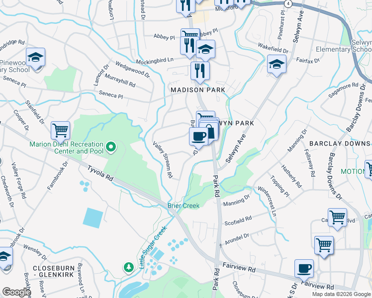 map of restaurants, bars, coffee shops, grocery stores, and more near in Charlotte
