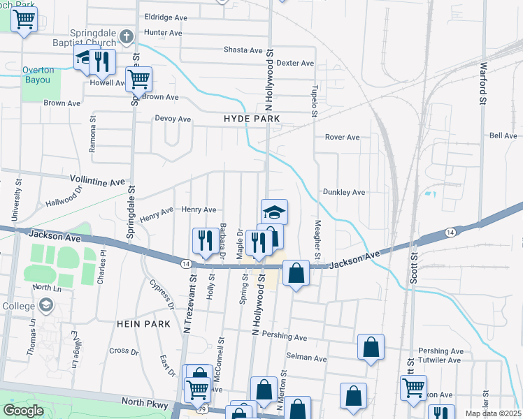 map of restaurants, bars, coffee shops, grocery stores, and more near 944 Birch Street in Memphis