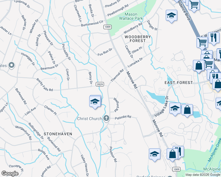 map of restaurants, bars, coffee shops, grocery stores, and more near 6109 Thermal Road in Charlotte