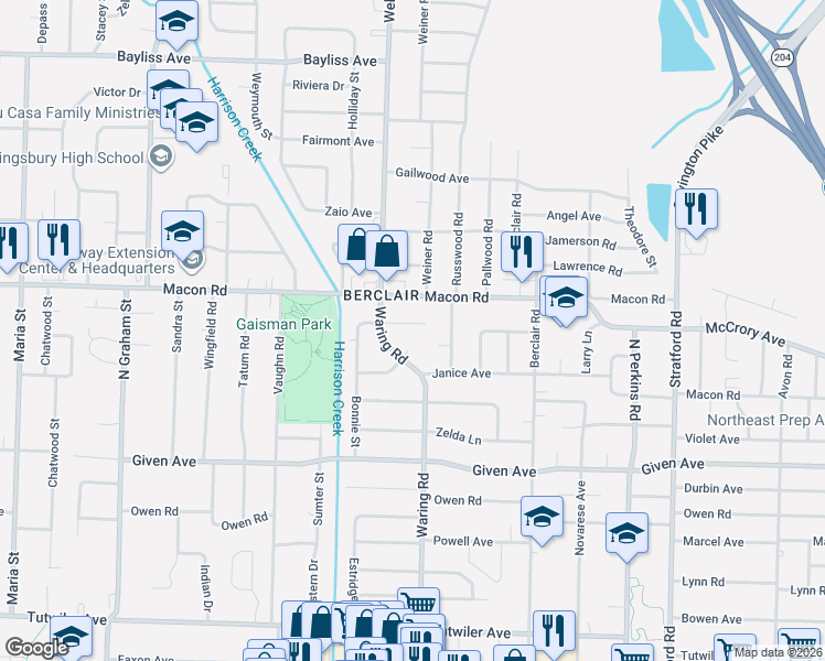 map of restaurants, bars, coffee shops, grocery stores, and more near 4336 Emily Avenue in Memphis