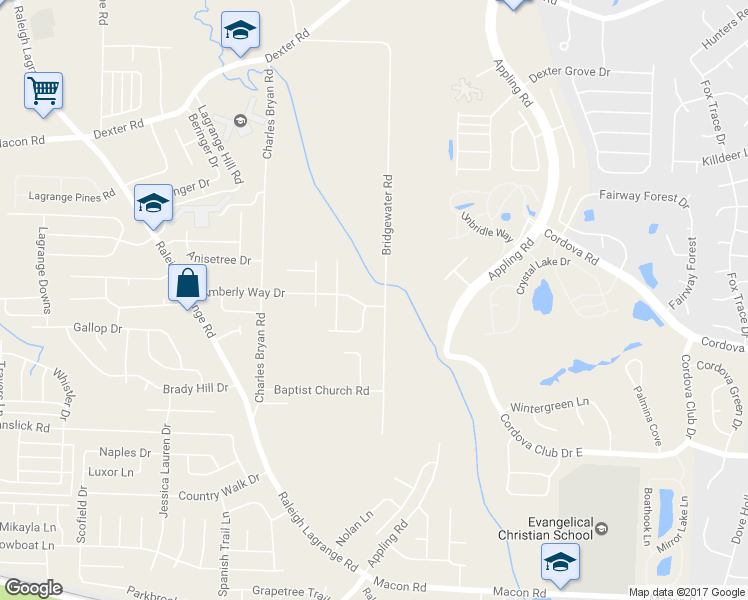 map of restaurants, bars, coffee shops, grocery stores, and more near 7290 Amberly Way Drive in Shelby County