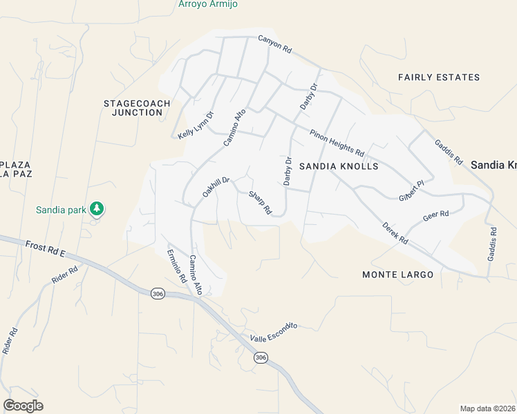 map of restaurants, bars, coffee shops, grocery stores, and more near 9 Sharp Road in Sandia Park