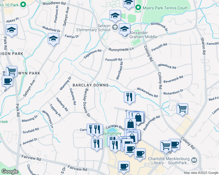 map of restaurants, bars, coffee shops, grocery stores, and more near 3217 Wickersham Road in Charlotte