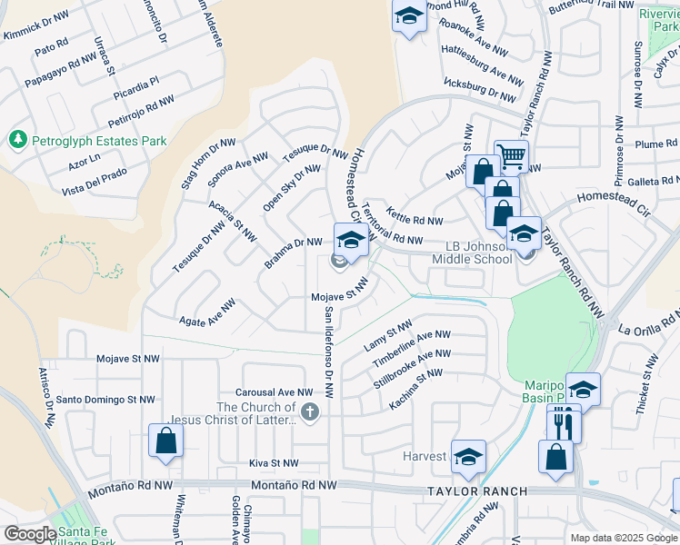 map of restaurants, bars, coffee shops, grocery stores, and more near 5701 Mojave Street Northwest in Albuquerque