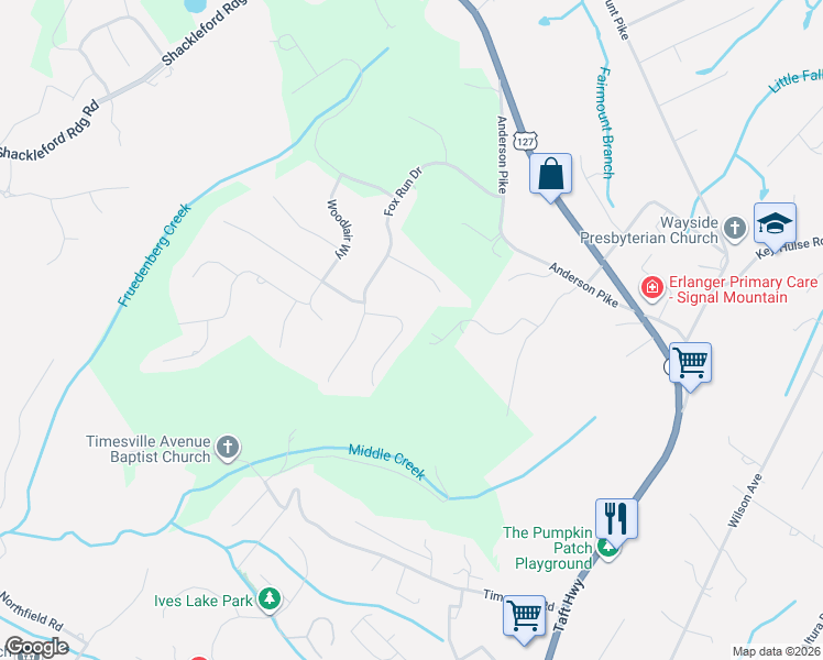 map of restaurants, bars, coffee shops, grocery stores, and more near 2942 Blue Teal Lane in Signal Mountain