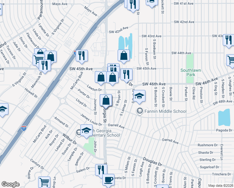 map of restaurants, bars, coffee shops, grocery stores, and more near 4515 South Georgia Street in Amarillo