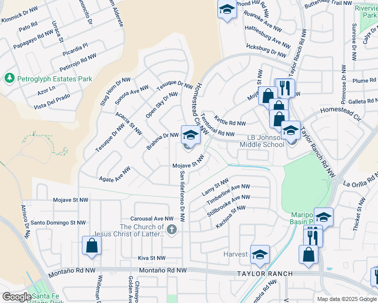 map of restaurants, bars, coffee shops, grocery stores, and more near 5808 Brahma Drive Northwest in Albuquerque