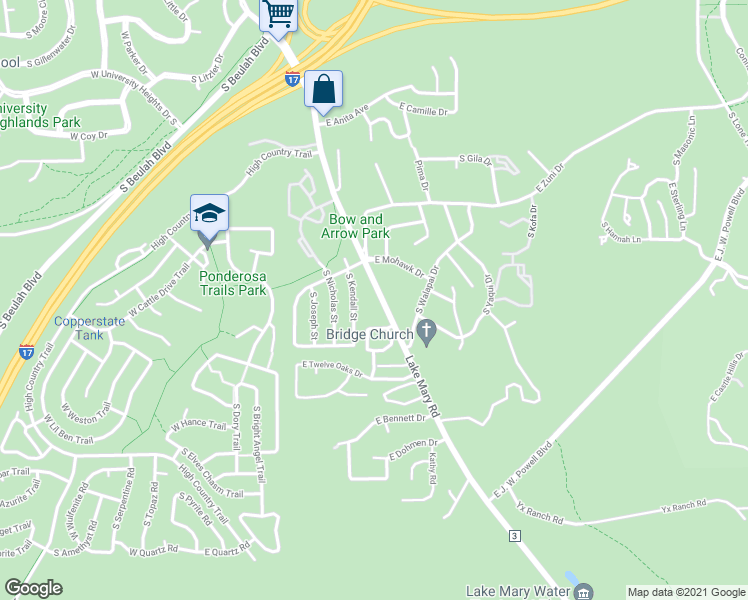 map of restaurants, bars, coffee shops, grocery stores, and more near 4000 Lake Mary Road in Flagstaff