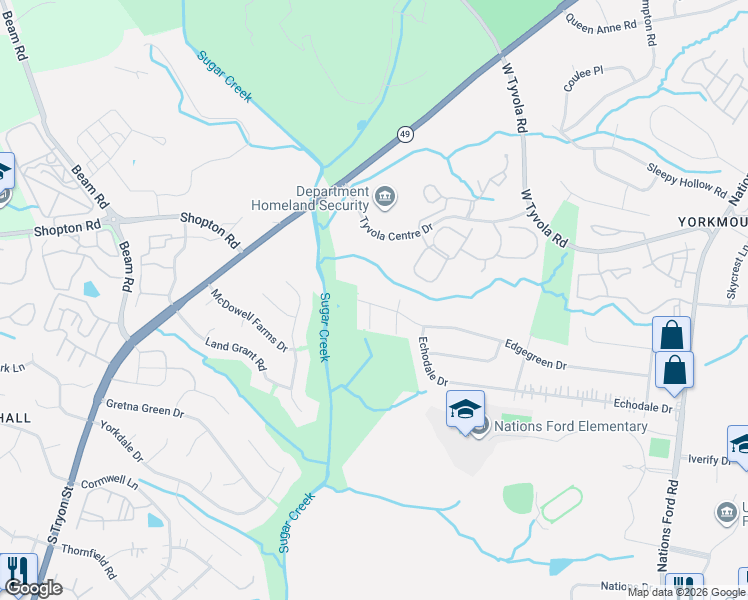 map of restaurants, bars, coffee shops, grocery stores, and more near 924 Edgegreen Drive in Charlotte