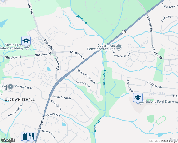 map of restaurants, bars, coffee shops, grocery stores, and more near 6402 Mounting Rock Road in Charlotte