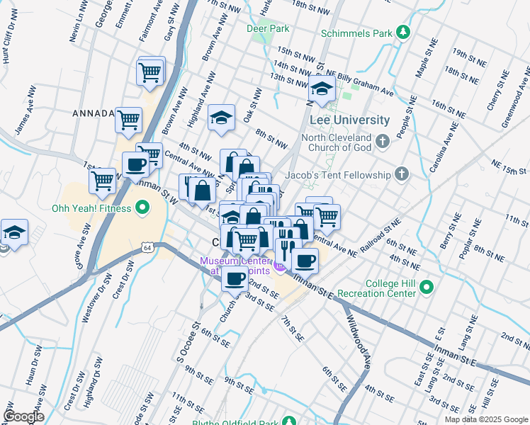 map of restaurants, bars, coffee shops, grocery stores, and more near 301-399 Lee Hwy in Cleveland