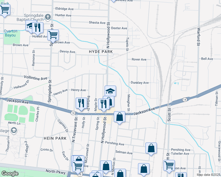 map of restaurants, bars, coffee shops, grocery stores, and more near 910 North Hollywood Street in Memphis