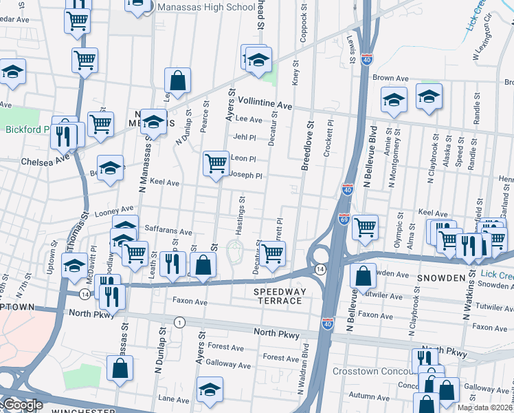 map of restaurants, bars, coffee shops, grocery stores, and more near 967 Keel Avenue in Memphis
