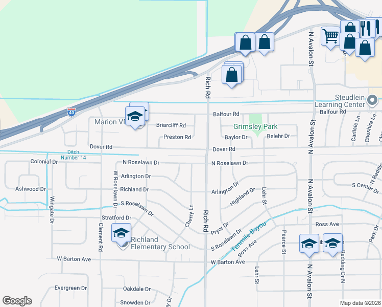 map of restaurants, bars, coffee shops, grocery stores, and more near 811 Dover Road in West Memphis