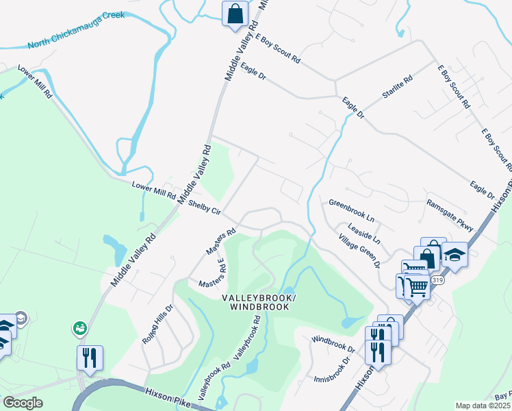 map of restaurants, bars, coffee shops, grocery stores, and more near 307 Masters Road in Chattanooga