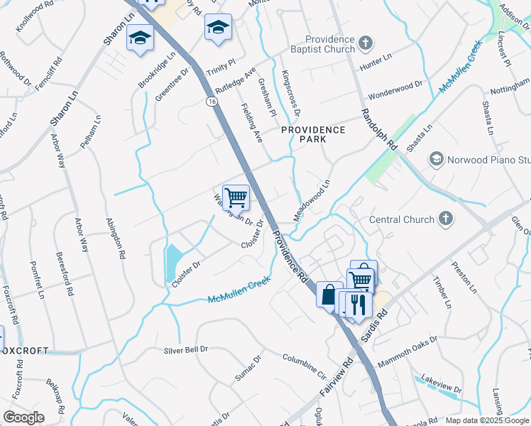 map of restaurants, bars, coffee shops, grocery stores, and more near 3906 Providence Road in Charlotte