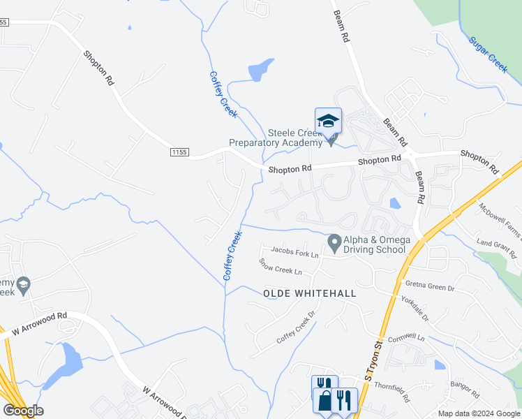 map of restaurants, bars, coffee shops, grocery stores, and more near 2626 Mason Mill Place in Charlotte