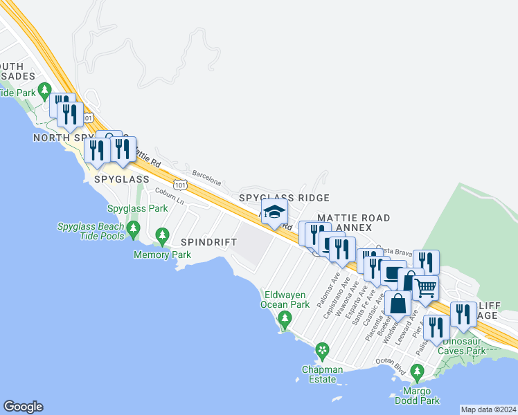 map of restaurants, bars, coffee shops, grocery stores, and more near 2071 Costa del Sol in Pismo Beach