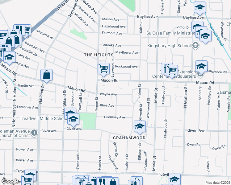 map of restaurants, bars, coffee shops, grocery stores, and more near 3706 Wayne Avenue in Memphis