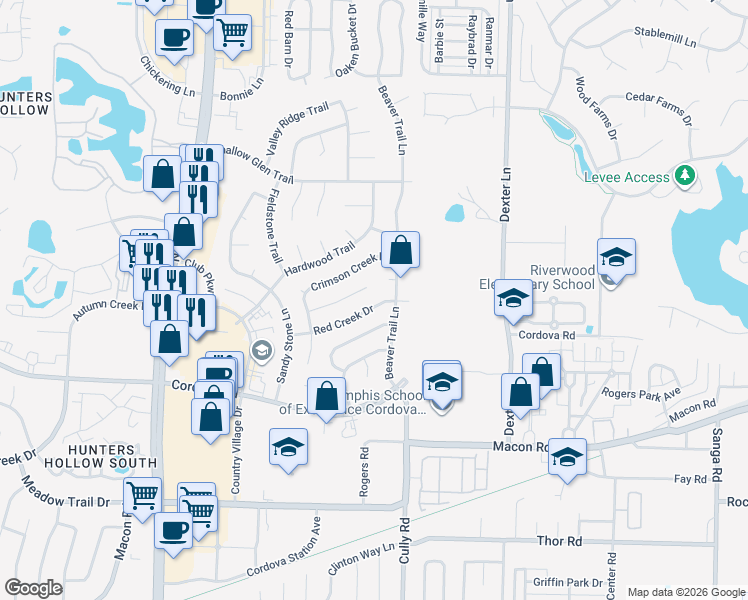 map of restaurants, bars, coffee shops, grocery stores, and more near 8321 Dunnan Cove in Memphis