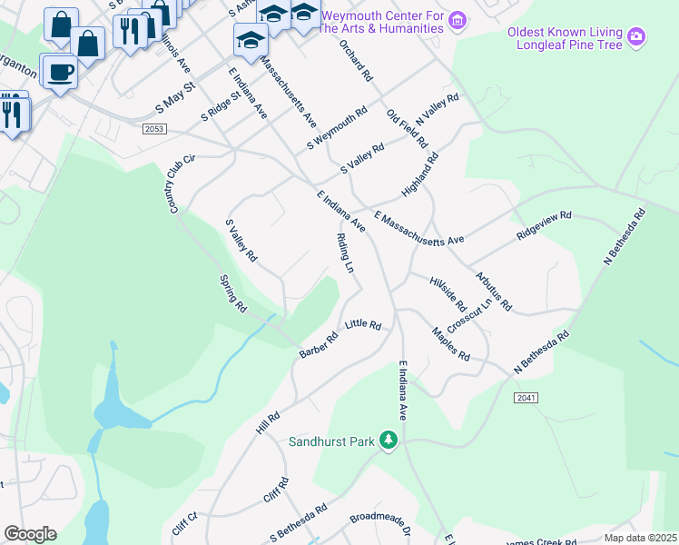 map of restaurants, bars, coffee shops, grocery stores, and more near 52 Wildwood Court in Southern Pines
