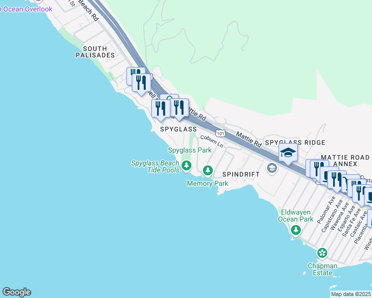 map of restaurants, bars, coffee shops, grocery stores, and more near 116 Seacliff Drive in Pismo Beach