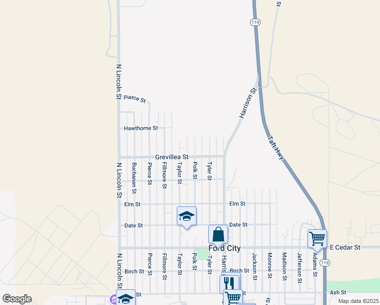 map of restaurants, bars, coffee shops, grocery stores, and more near 706 Polk Street in Taft