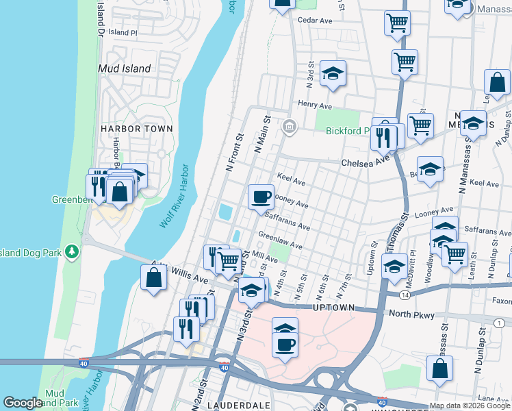 map of restaurants, bars, coffee shops, grocery stores, and more near 631 North 2nd Street in Memphis