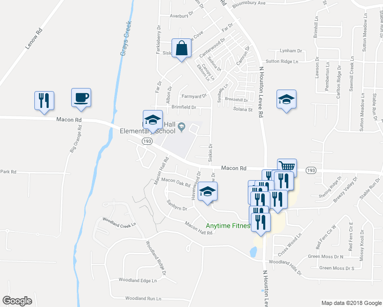 map of restaurants, bars, coffee shops, grocery stores, and more near 9876 Siskin Cove in Shelby