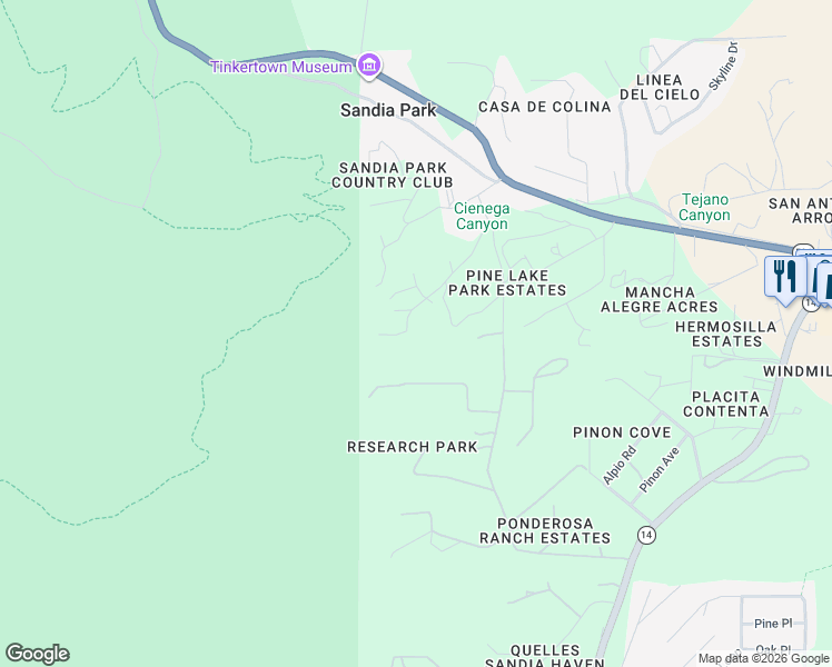 map of restaurants, bars, coffee shops, grocery stores, and more near 25 Fourwheel Drive in Cedar Crest