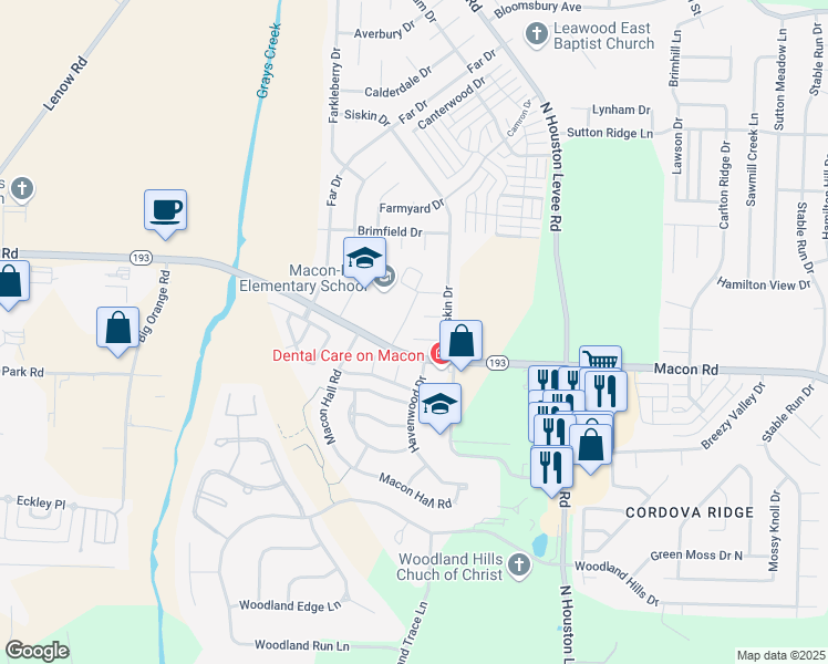 map of restaurants, bars, coffee shops, grocery stores, and more near 9884 Siskin Cove in Shelby County