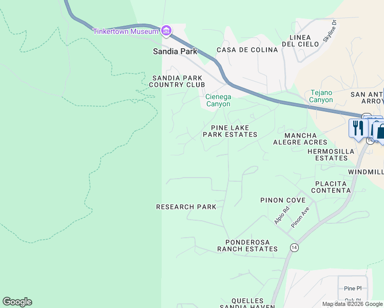 map of restaurants, bars, coffee shops, grocery stores, and more near 25 Fourwheel Drive in Cedar Crest