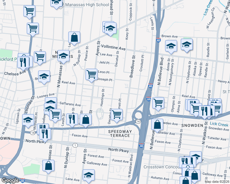 map of restaurants, bars, coffee shops, grocery stores, and more near 815 Breedlove Street in Memphis