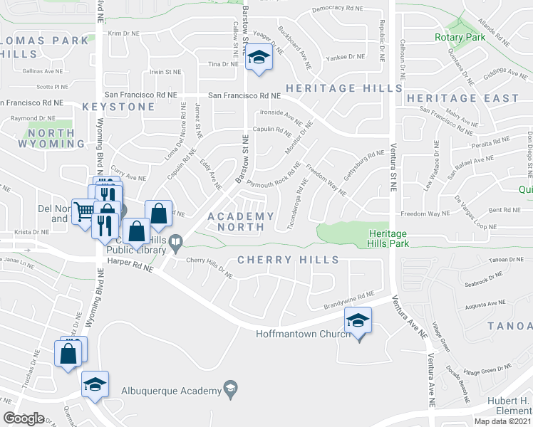 map of restaurants, bars, coffee shops, grocery stores, and more near 7204 Leslynne Drive Northeast in Albuquerque