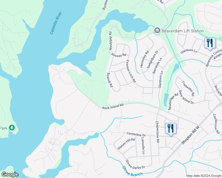 map of restaurants, bars, coffee shops, grocery stores, and more near 9205 Seamill Road in Charlotte