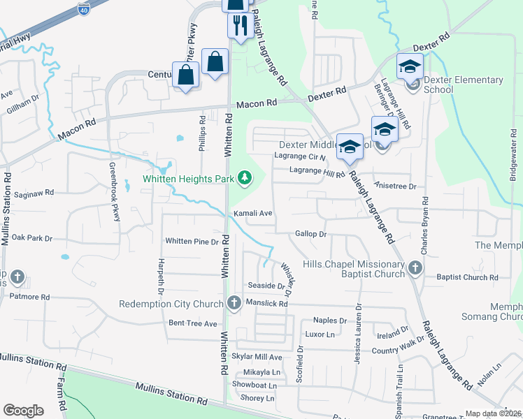 map of restaurants, bars, coffee shops, grocery stores, and more near 6840 Kamali Avenue in Shelby County