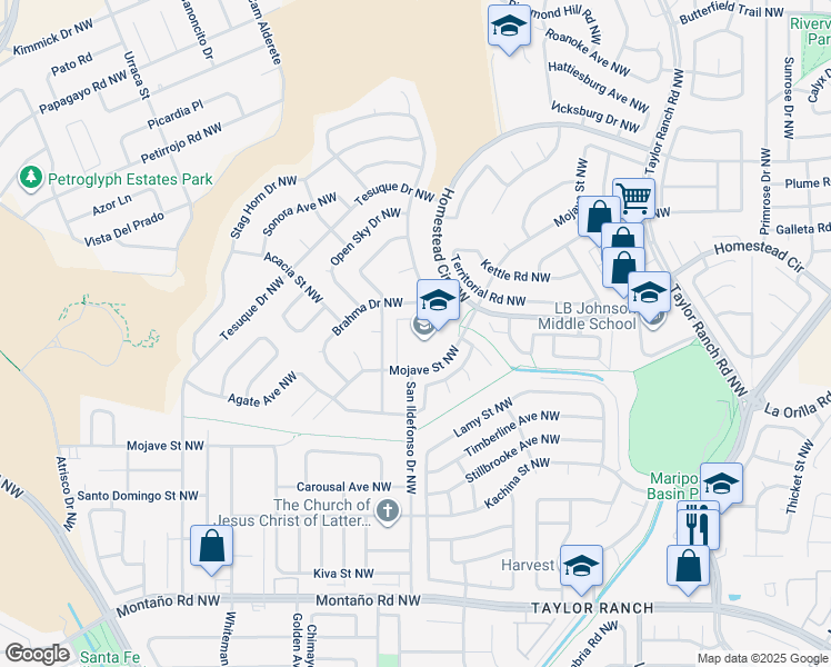 map of restaurants, bars, coffee shops, grocery stores, and more near 5701 Mojave Street Northwest in Albuquerque