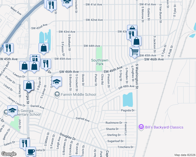 map of restaurants, bars, coffee shops, grocery stores, and more near 4606 Cline Road in Amarillo