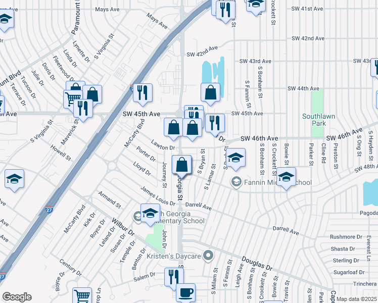 map of restaurants, bars, coffee shops, grocery stores, and more near 4515 South Georgia Street in Amarillo